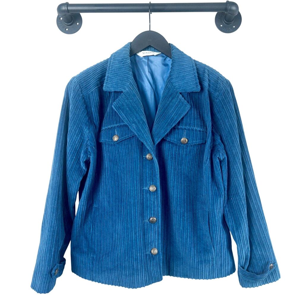 VTG Royal Blue Corduroy Blazer Jacket L Fall Layering Dark Academia Boho